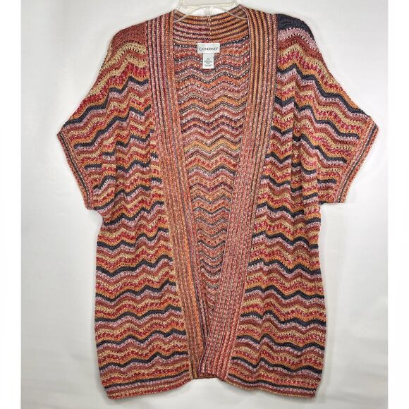 Catherines Womens Rust Orange Sweater Cardigan Open Front Open Weave Boho Sz 0X - Picture 5 of 9